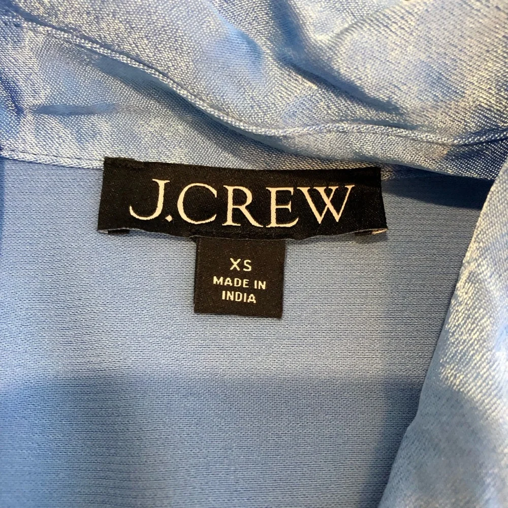 J Crew blue shiny satin gold button cropped button down top size Extra Small XS
